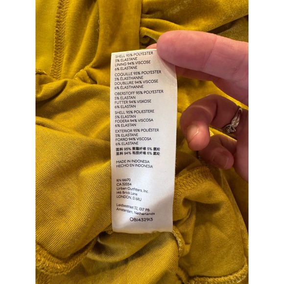 Free People Velvet Puff Sleeve Ruched Sweetheart Neckline Mustard Yellow Size S - Picture 6 of 6